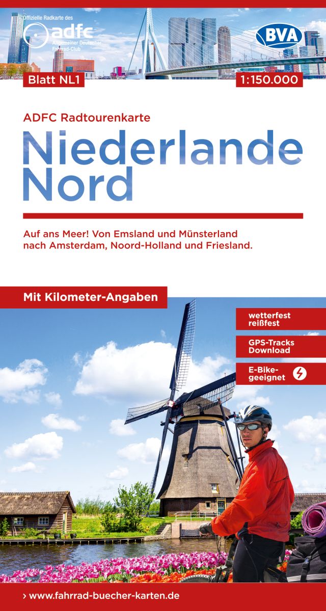 Online bestellen: Fietskaart NL1 ADFC Radtourenkarte Niederlande Nord - Noord Nederland | BVA BikeMedia