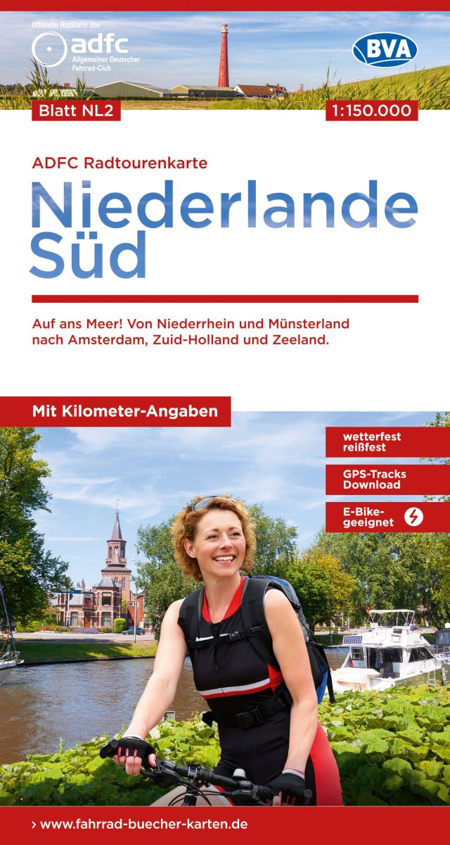 Online bestellen: Fietskaart NL2 ADFC Radtourenkarte Niederlande Sud - Zuid Nederland | BVA BikeMedia