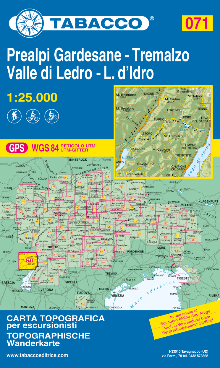 Online bestellen: Wandelkaart 071 Prealpi Gardesane - Tremalzo - Valle di Ledro - L. d'Idro | Tabacco Editrice