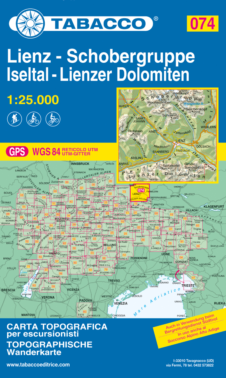 Online bestellen: Wandelkaart 074 Lienz - Schobergruppe- Iseltal - Lienzer Dolomiten | Tabacco Editrice