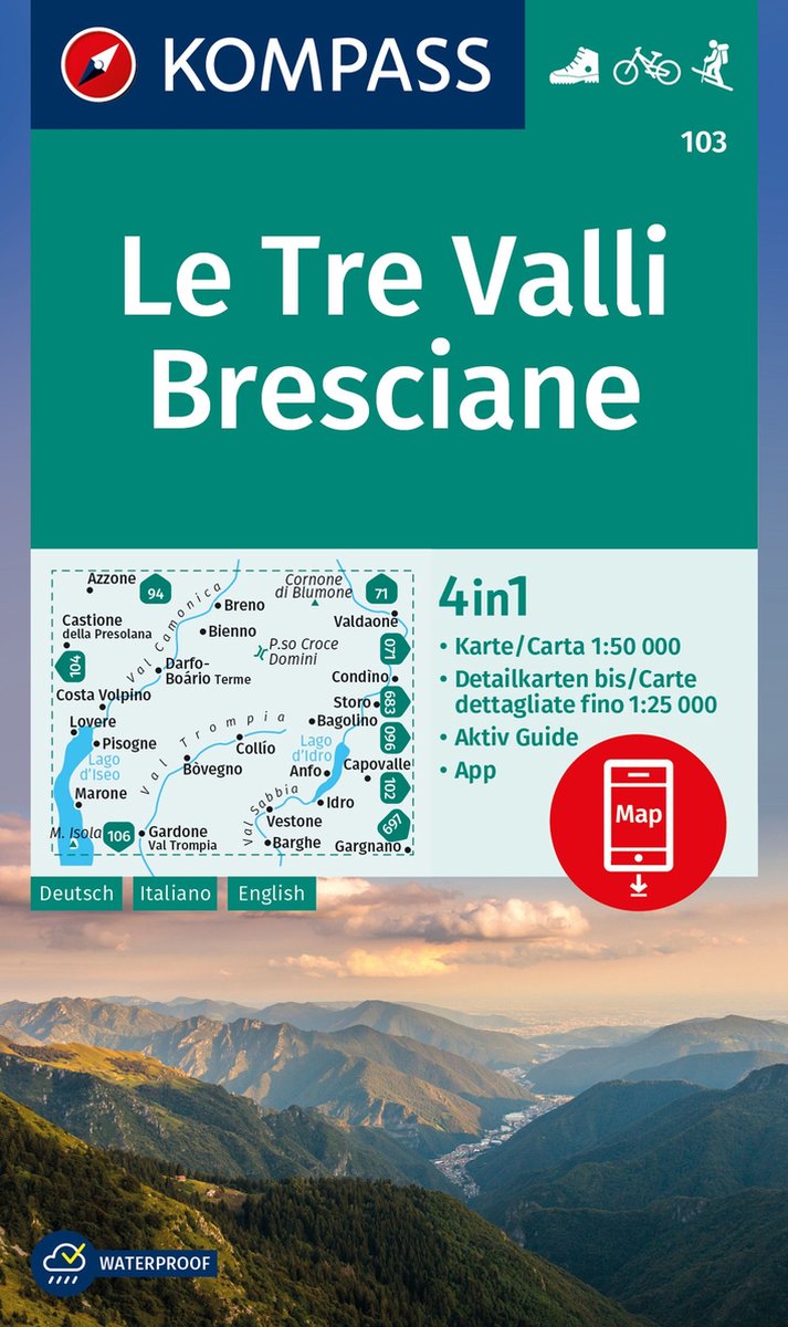 Online bestellen: Wandelkaart 103 Le Tre Valli Bresciane | Kompass