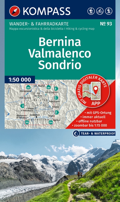 Online bestellen: Wandelkaart 93 Bernina - Valmalenco - Sondrio | Kompass