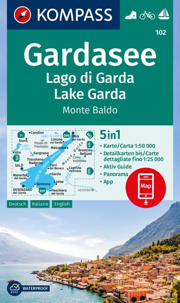 Online bestellen: Wandelkaart 102 Gardasee - Lago di Garda - Lake Garda | Kompass