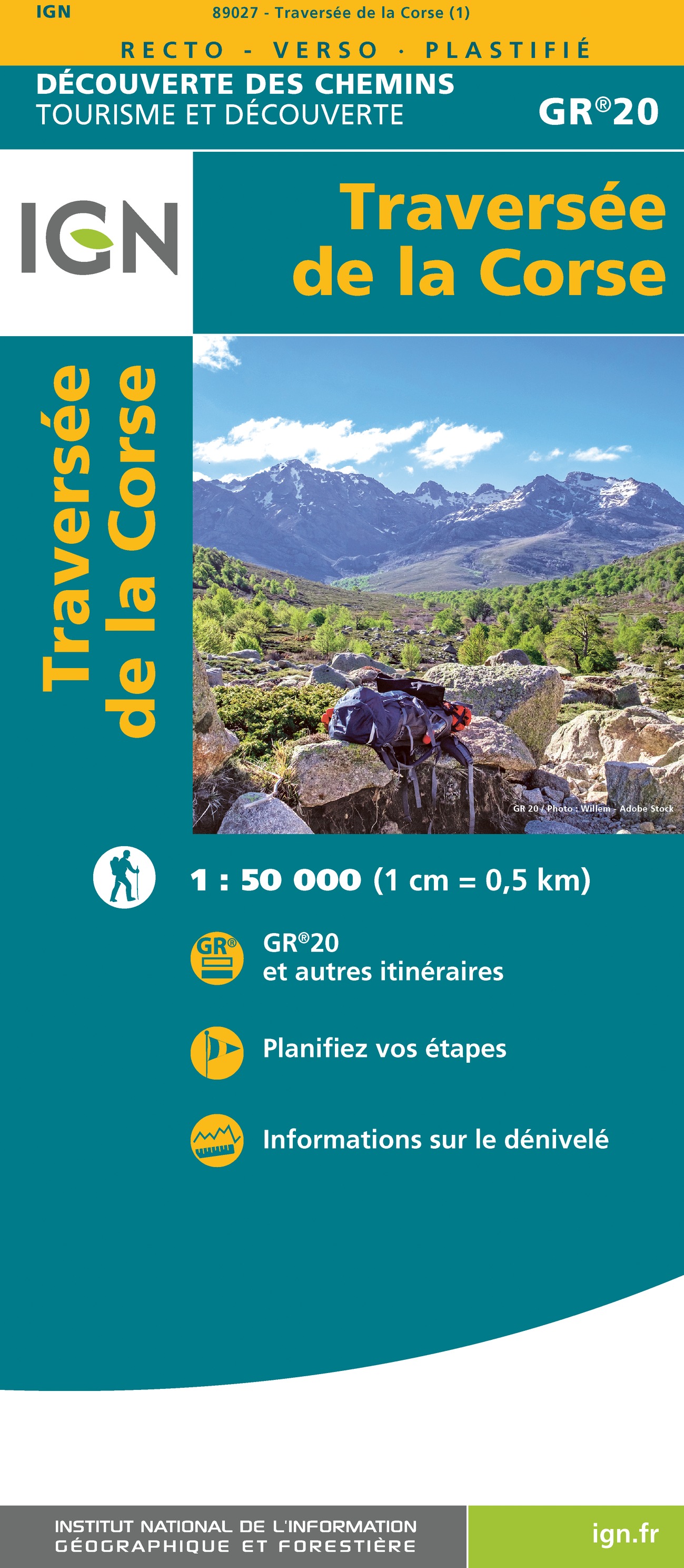 Online bestellen: Wandelkaart 89027 Traversee de la Corse GR 20 - Corsica | IGN - Institut Géographique National