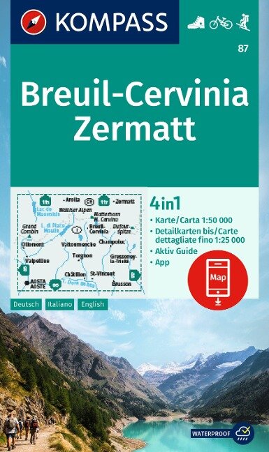 Online bestellen: Wandelkaart 87 Breuil-Cervinia - Zermatt | Kompass