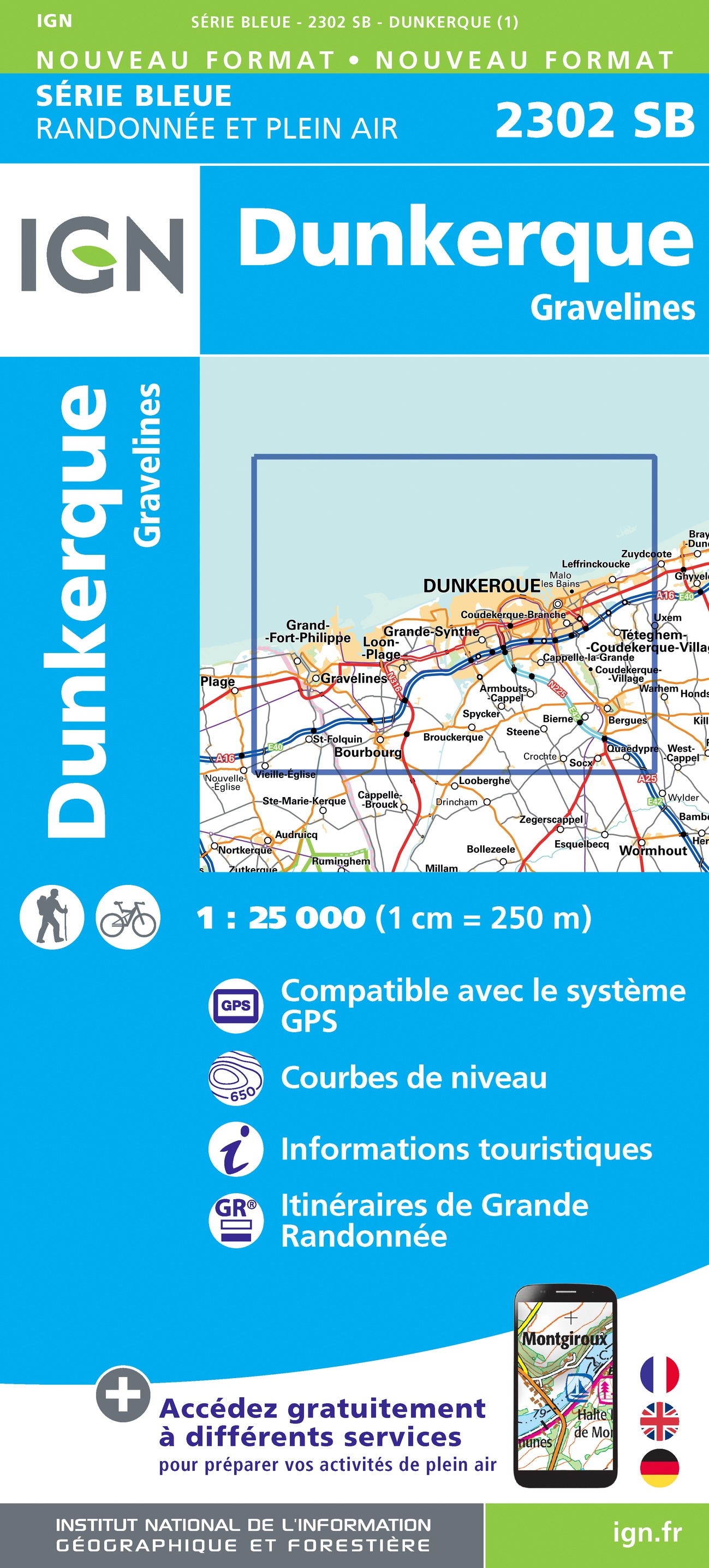 Online bestellen: Topografische kaart - Wandelkaart 2302 SB - Serie Bleue Dunkerque - Gravelines | IGN - Institut Géographique National