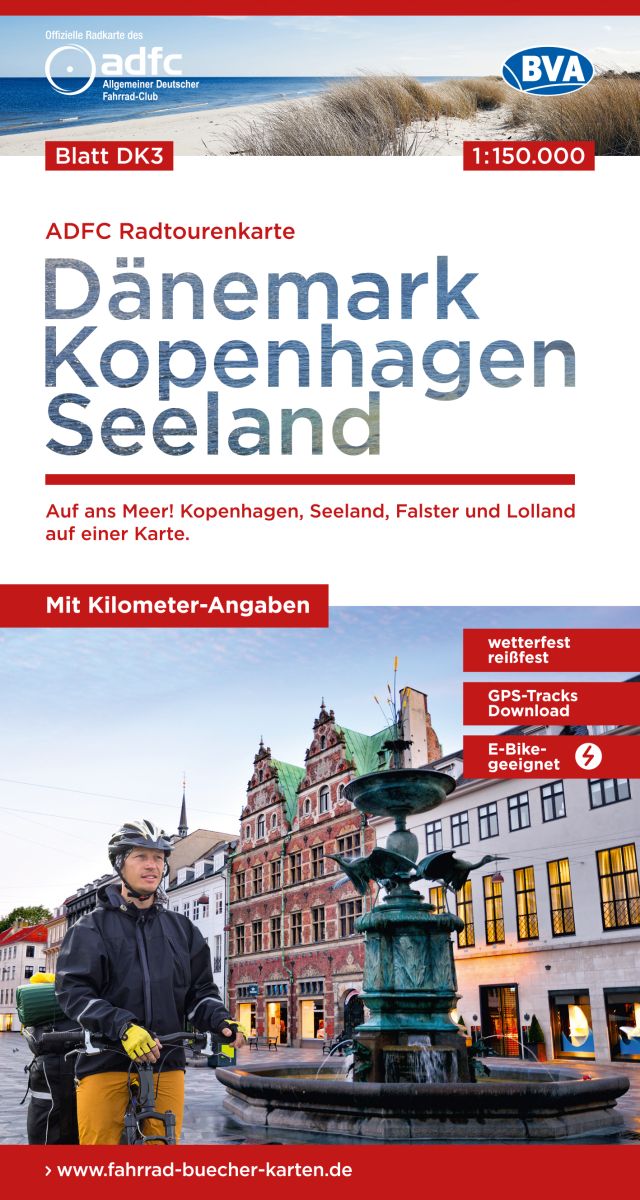 Online bestellen: Fietskaart DK3 ADFC Radtourenkarte Dänemark - Kopenhagen - Seeland - Denemarken | BVA BikeMedia