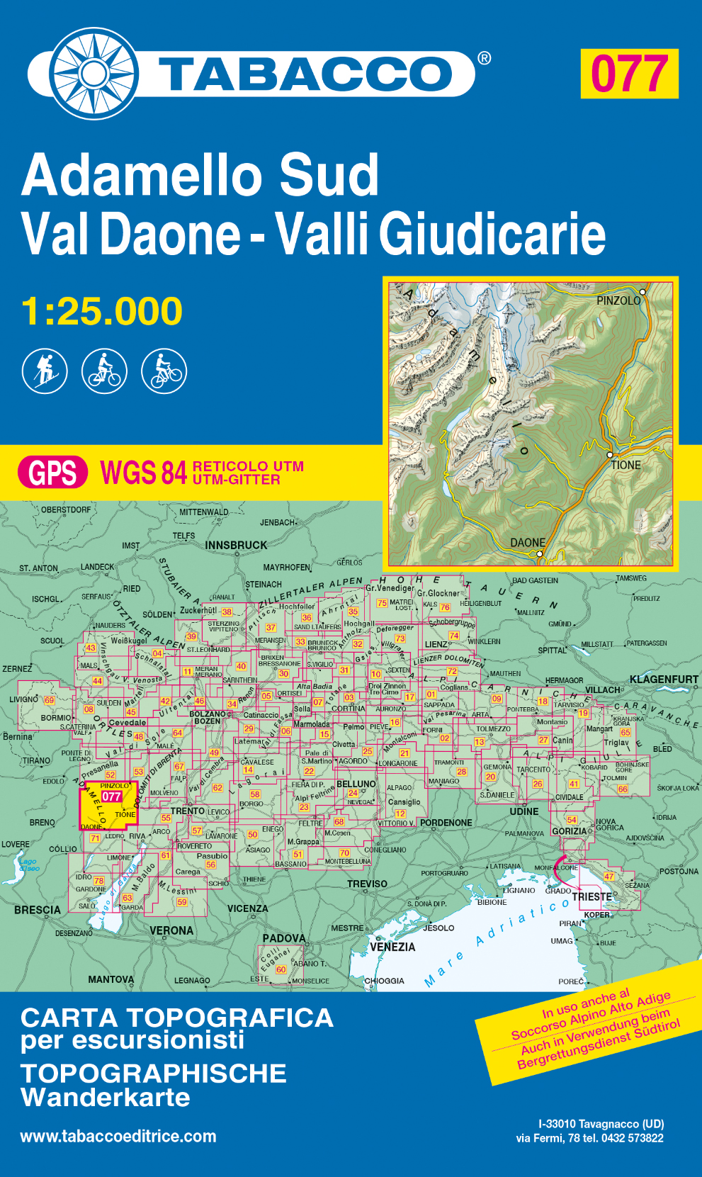 Online bestellen: Wandelkaart 077 Adamello Sud - Val Rendena - Val Daone | Tabacco Editrice