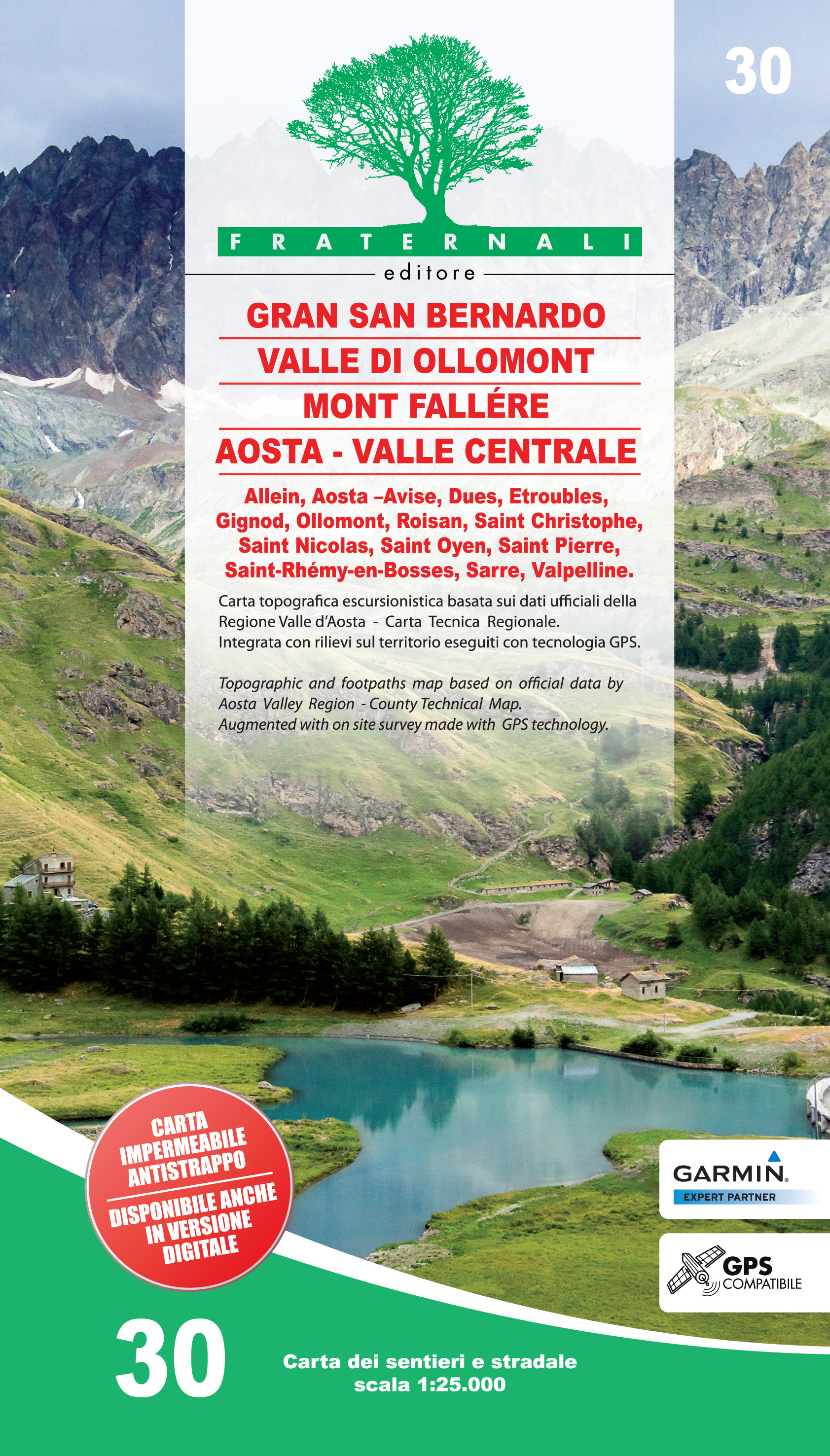 Online bestellen: Wandelkaart 30 Gran San Bernardo, Valle di Ollomont, Mont Fallére, Aosta - Valle Centrale | Fraternali Editore