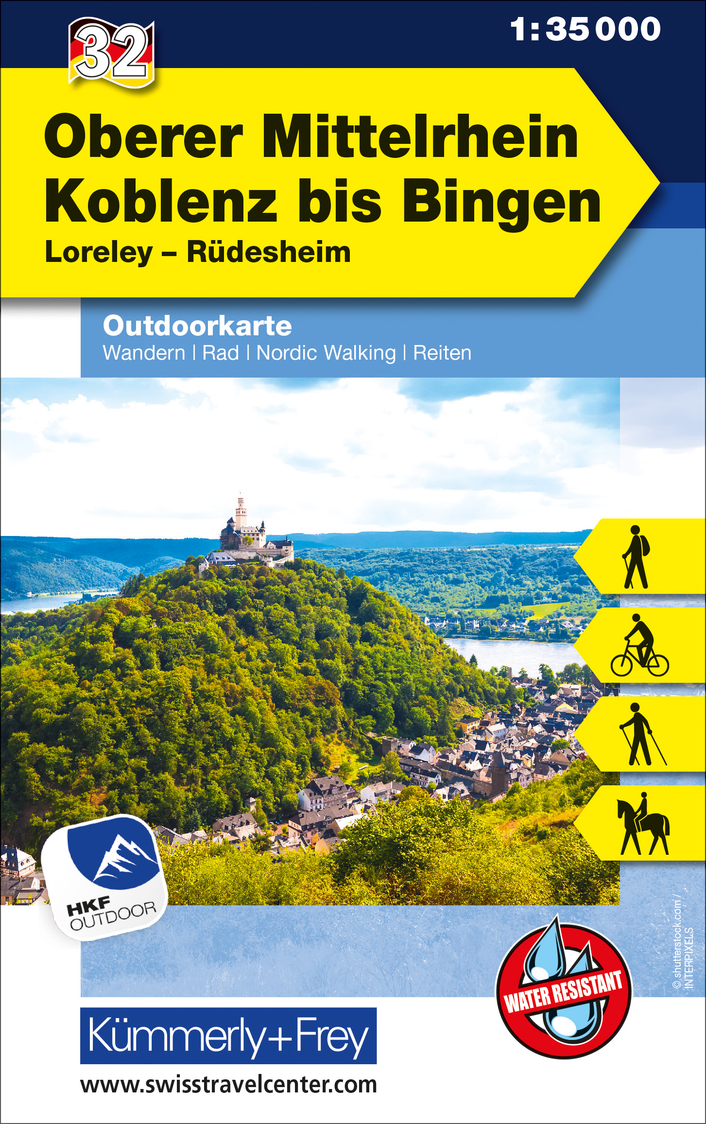 Online bestellen: Wandelkaart 32 Outdoorkarte Oberer Mittelrhein Koblenz to Bingen | Kümmerly & Frey