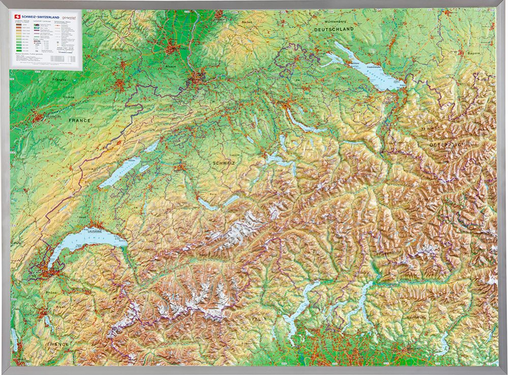 Online bestellen: Reliëfkaart Zwitserland | GeoRelief