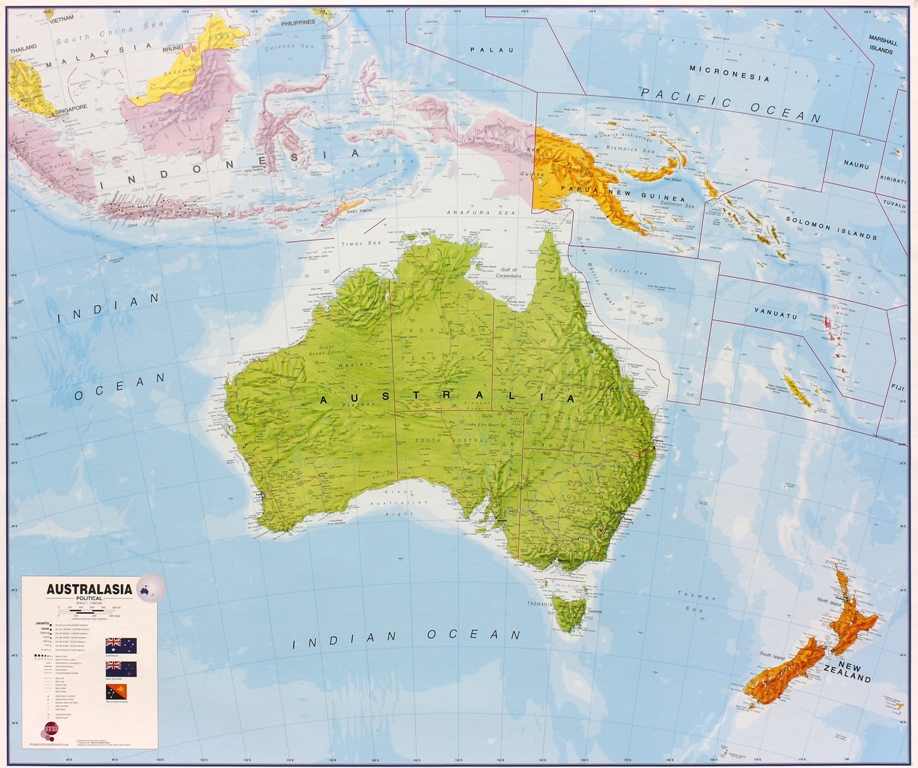 Online bestellen: Wandkaart Australasia - Australië, Nieuw Zeeland en deel Oceanië, 120 x 100 cm | Maps International