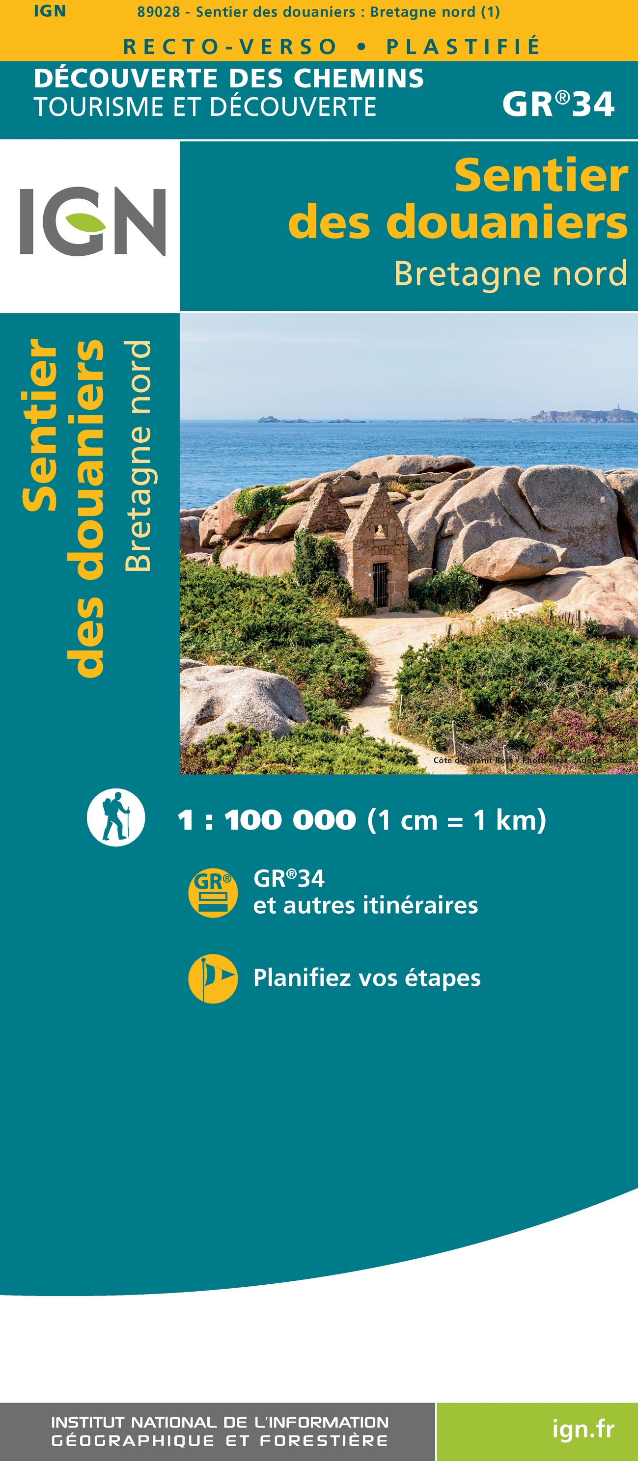 Online bestellen: Wandelkaart - Wegenkaart - landkaart 89028 Sentier des Douaniers - Bretagne nord GR34 | IGN - Institut Géographique National