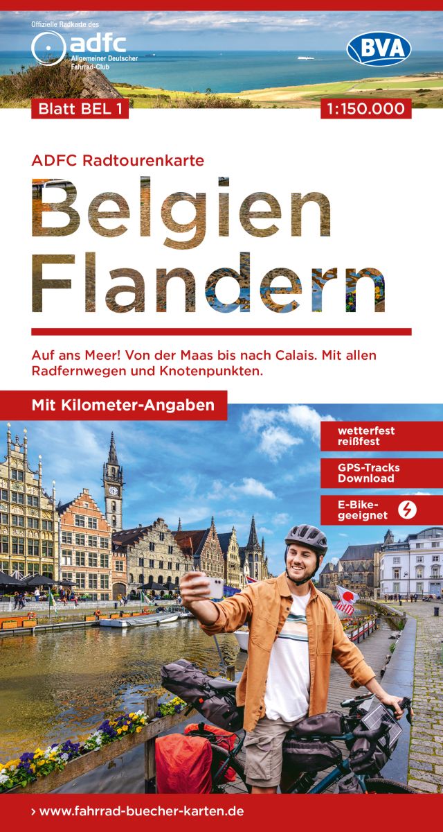 Online bestellen: Fietskaart BEL1 ADFC Radtourenkarte Vlaanderen - Flandern - België | BVA BikeMedia