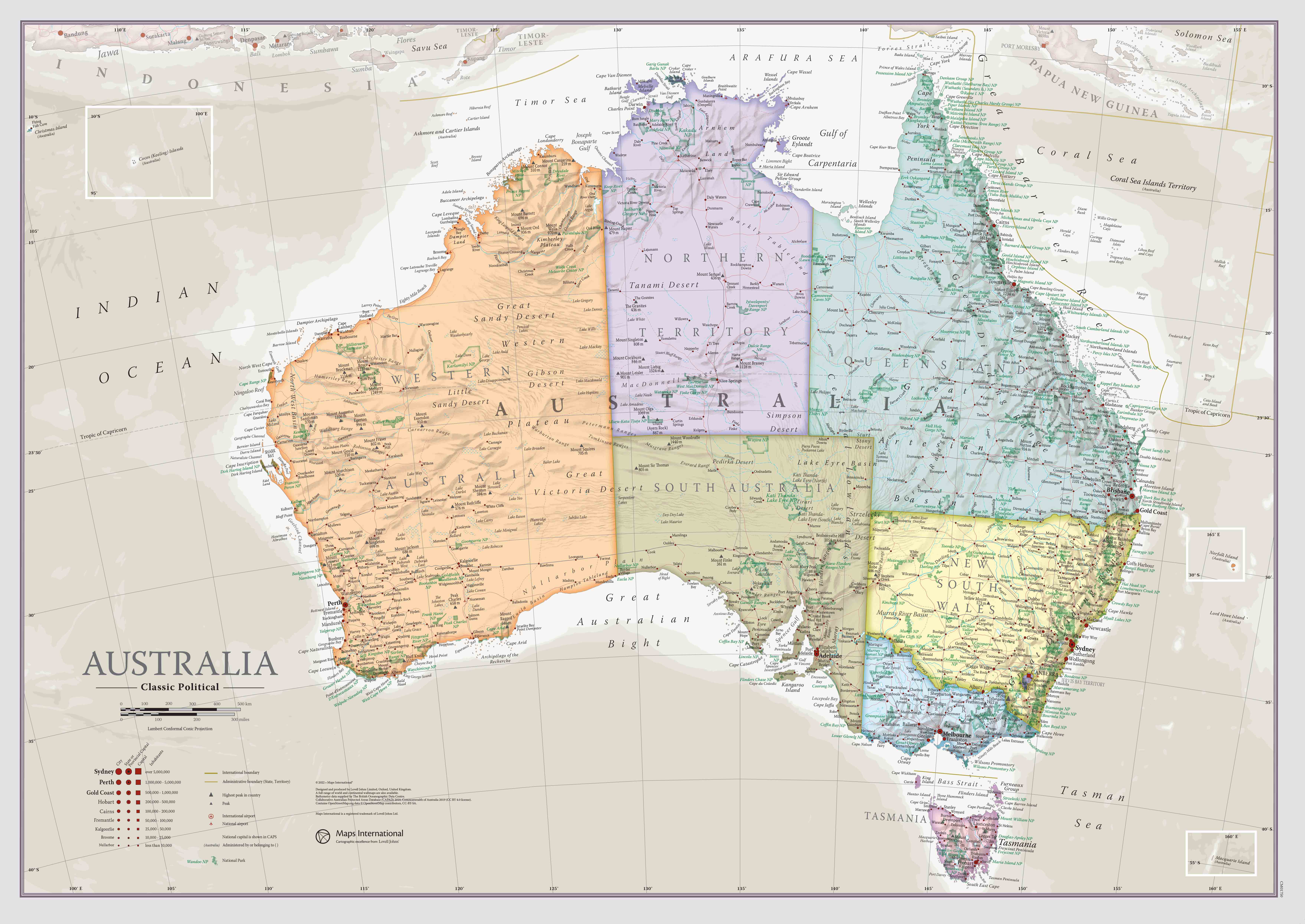 Online bestellen: Wandkaart Classic Australië | 60 x 42 cm | Maps International