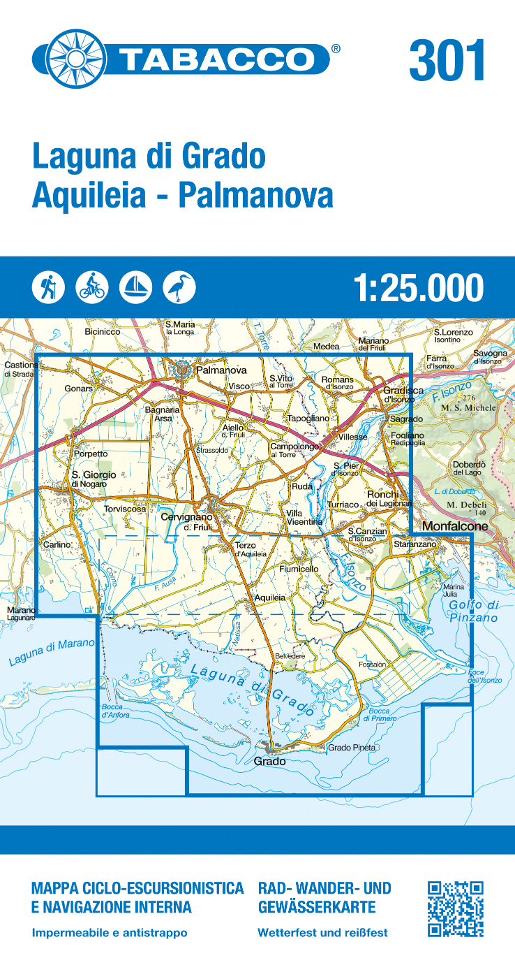 Online bestellen: Wandelkaart 301 Laguna di Grado - Aquileia - Palmanova | Tabacco Editrice