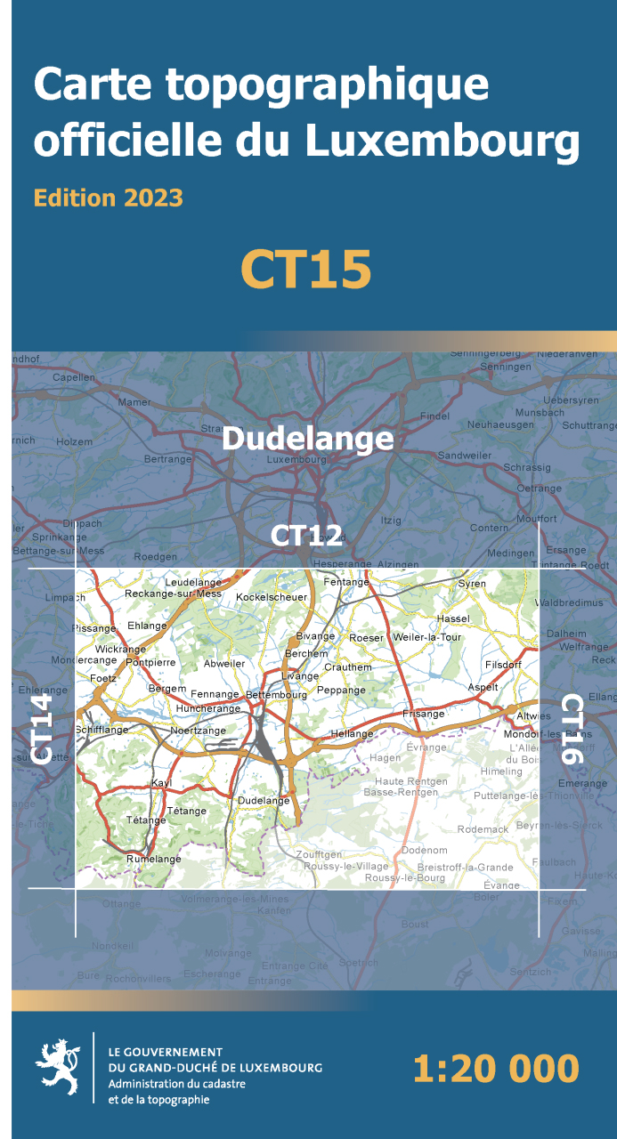 Online bestellen: Wandelgids - Wandelkaart CT15 CT LUX Dudelange | Topografische dienst Luxemburg