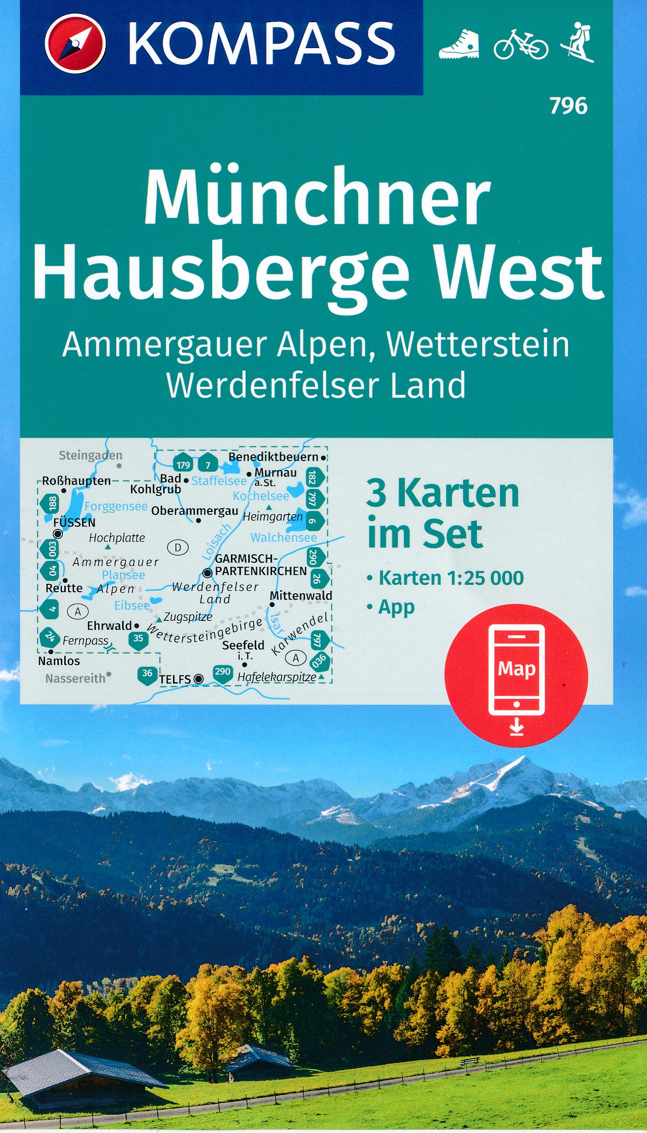 Online bestellen: Wandelkaart - Fietskaart 796 Münchner Hausberge West | Kompass