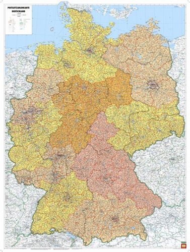 Online bestellen: Wandkaart Duitsland met postcodes | 97 x 129 cm | Freytag & Berndt