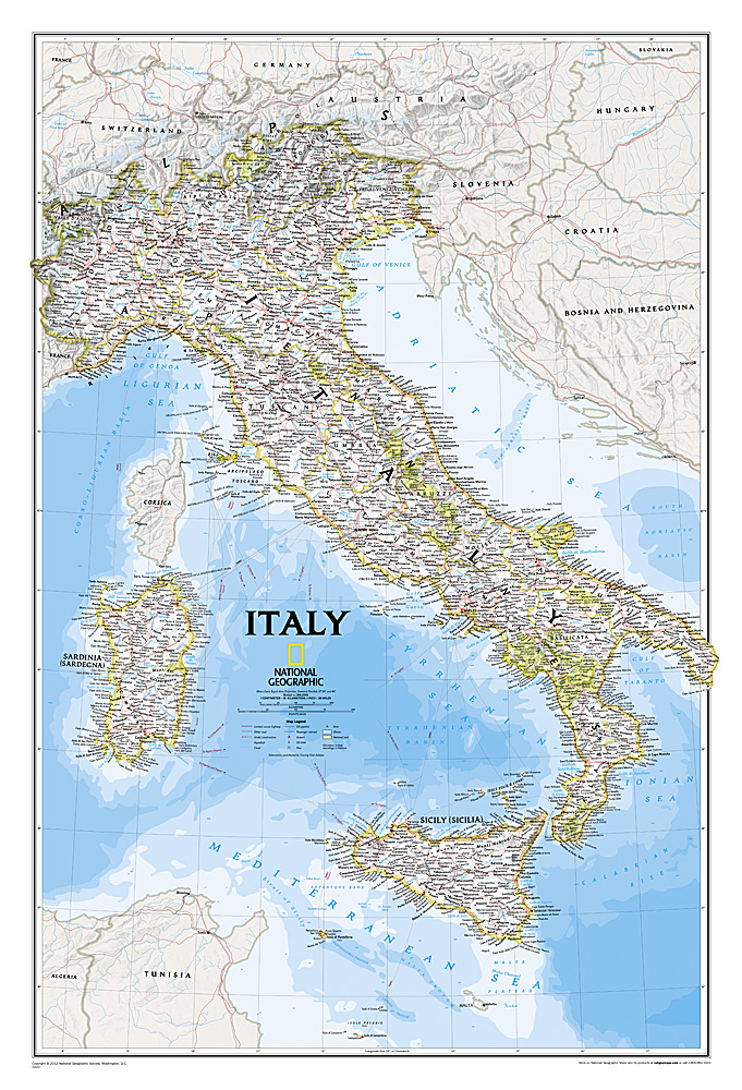 Online bestellen: Wandkaart 02297 Italië - Italy | 59 x 87 cm | National Geographic