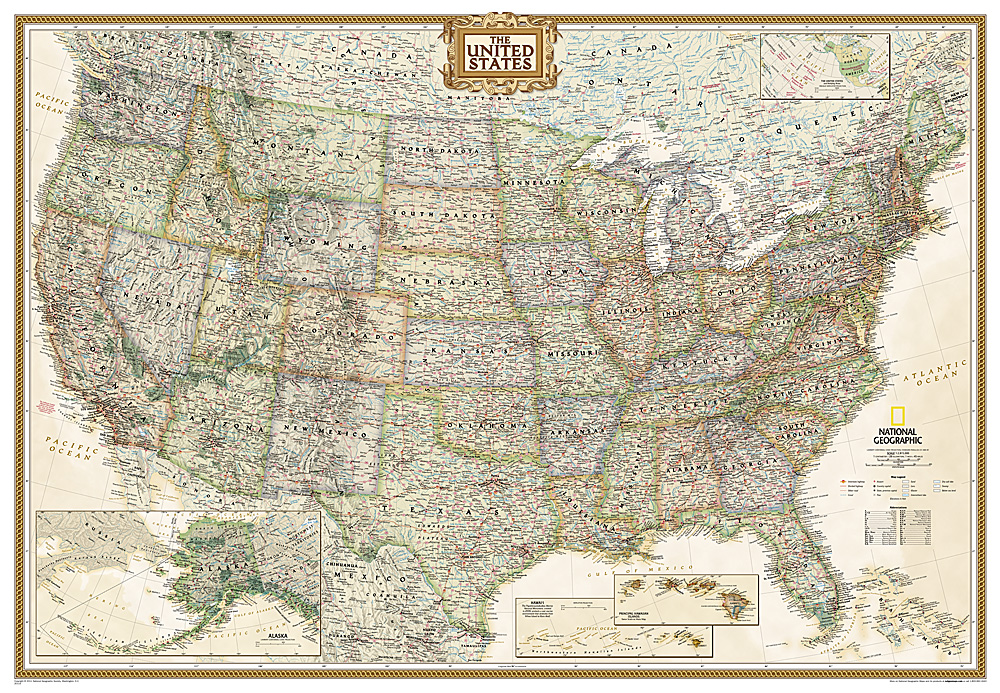 Online bestellen: Wandkaart 20115 USA United States Executive Antique Large | 176 x 122 cm | National Geographic