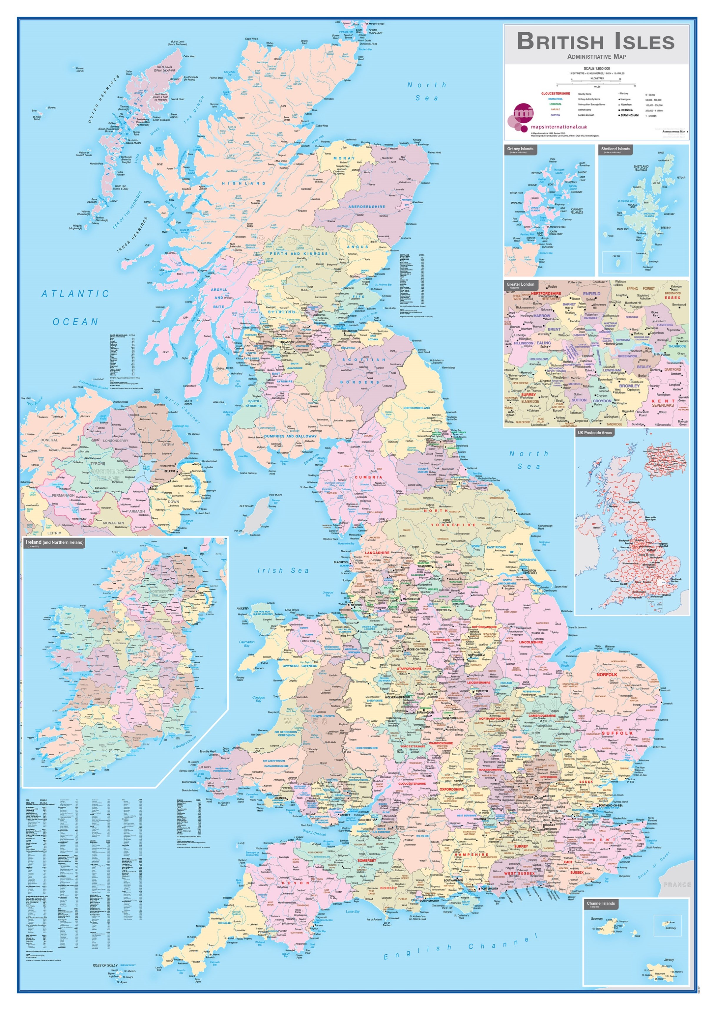 Online bestellen: Wandkaart Groot-Brittannië administratief | 84 x 119 cm | Maps International