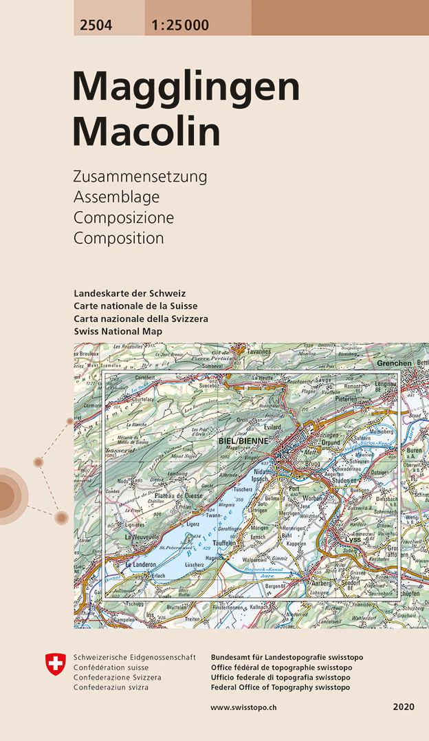 Online bestellen: Topografische kaart - Wandelkaart 2504 Magglingen / Macolin | Swisstopo