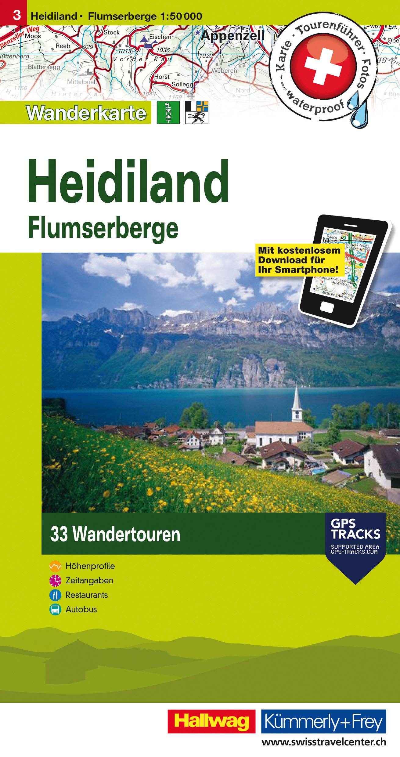 Online bestellen: Wandelkaart 3 Heidiland / Flumserberg | Hallwag