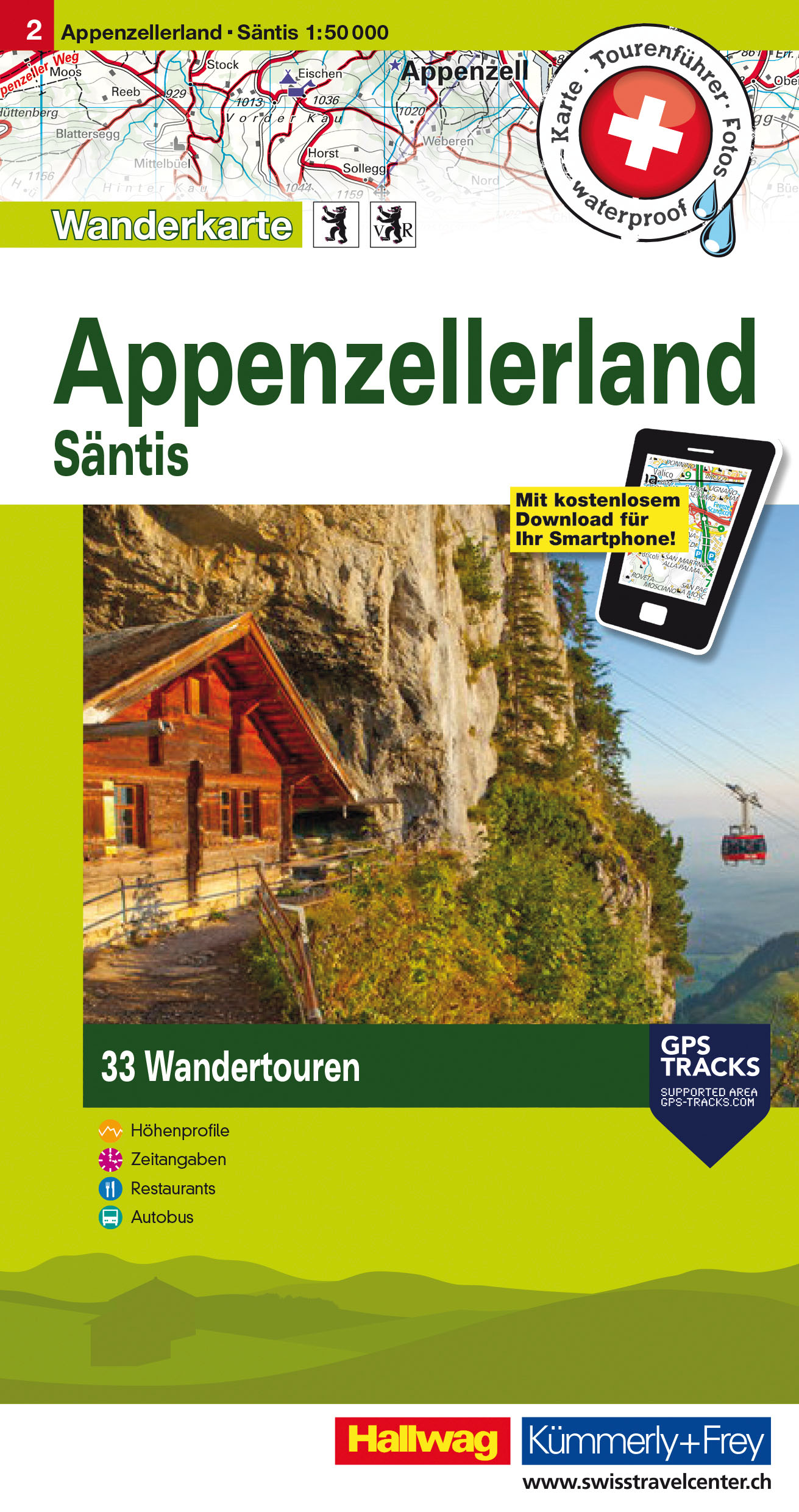 Online bestellen: Wandelkaart 2 Appenzellerland / Säntis | Hallwag