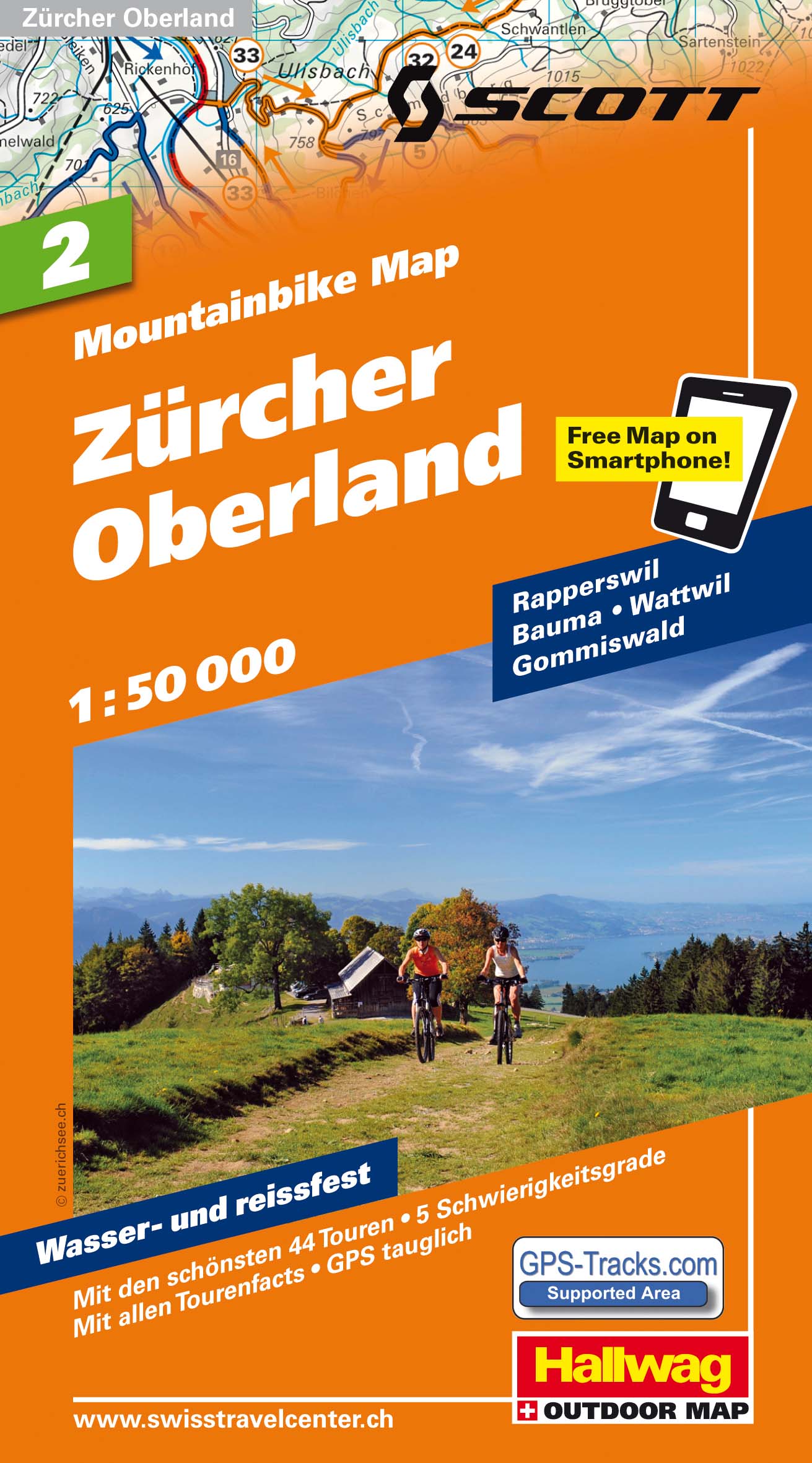 Online bestellen: Mountainbikekaart 2 Zürcher Oberland MTB kaart | Hallwag