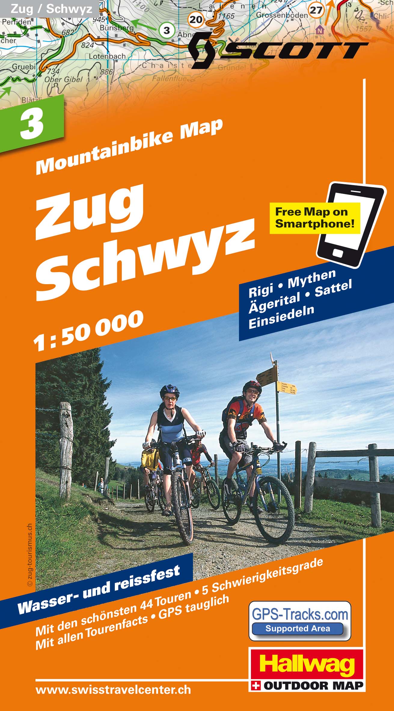 Online bestellen: Mountainbikekaart 3 Zug / Schwyz MTB kaart | Hallwag