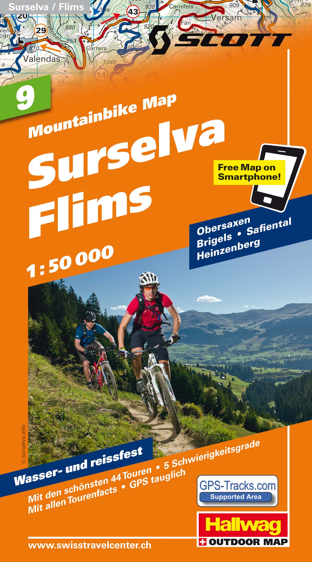 Online bestellen: Mountainbikekaart 9 Surselva / Flims MTB kaart | Hallwag