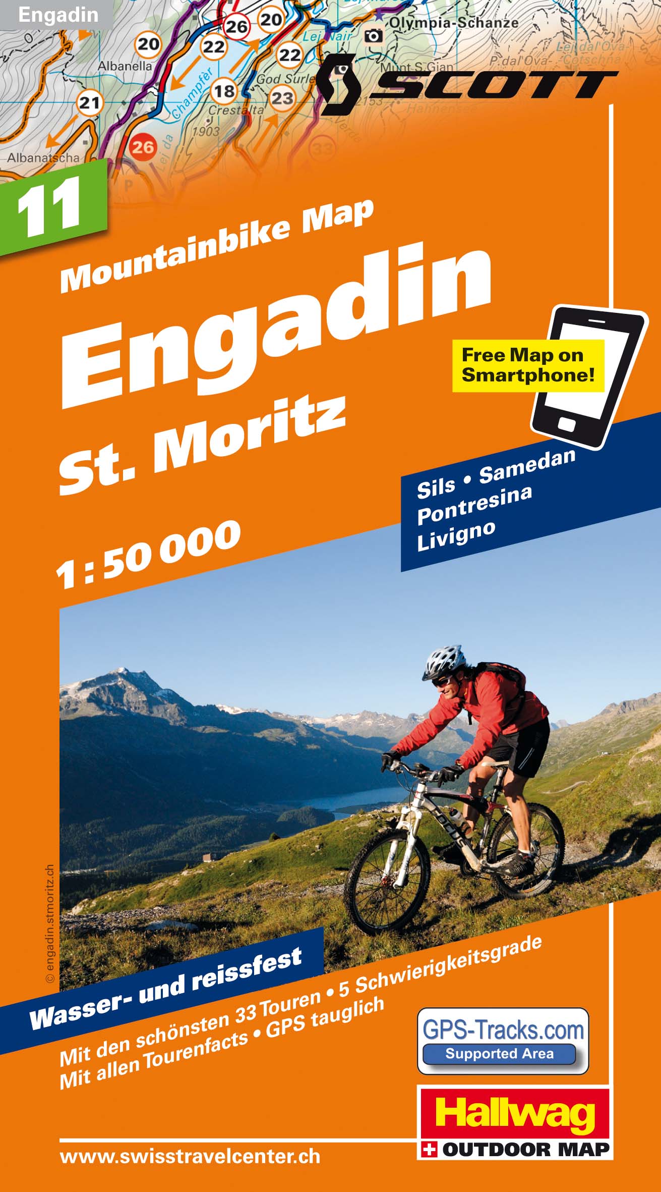 Online bestellen: Mountainbikekaart 11 Engadin / St. Moritz MTB kaart | Hallwag