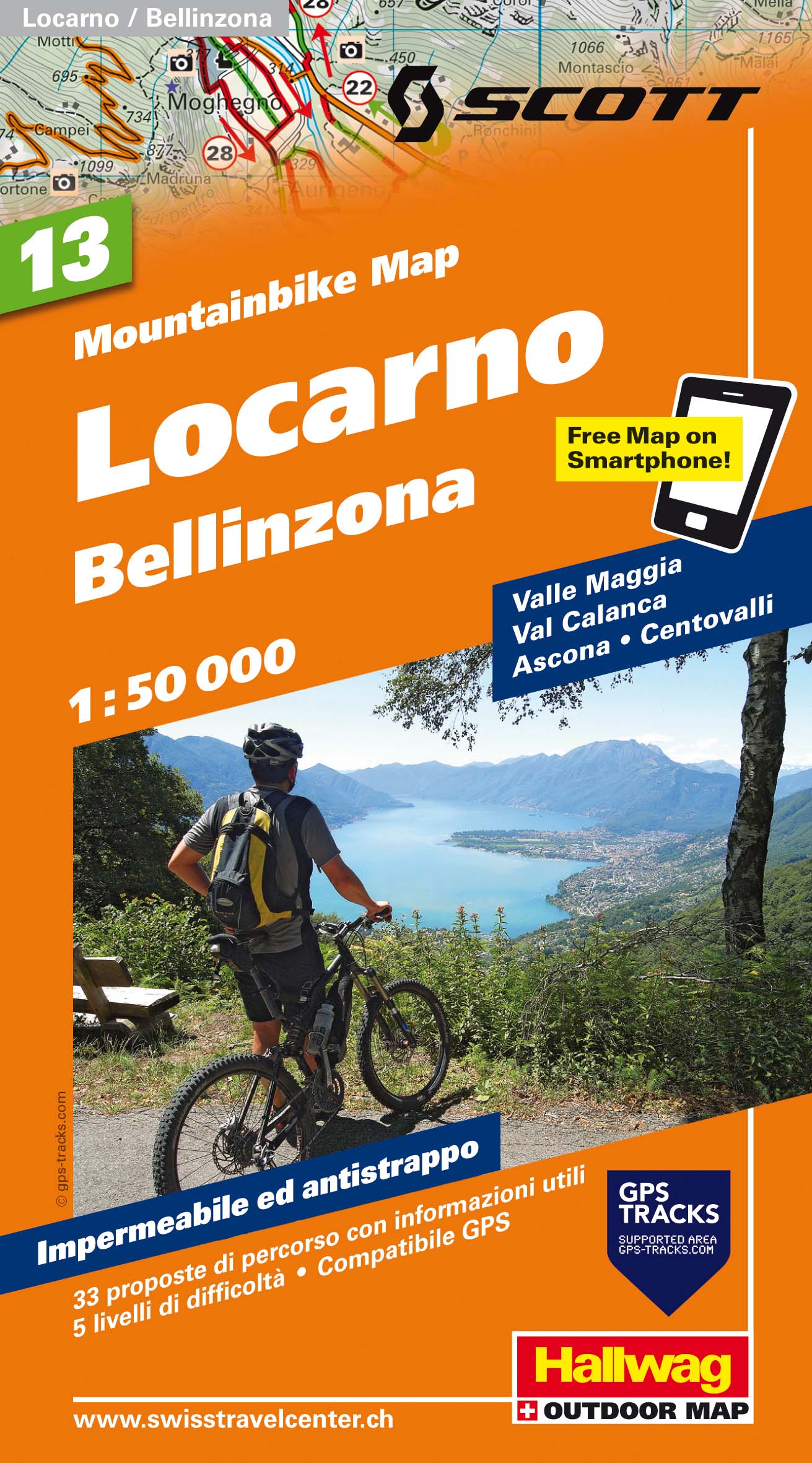 Online bestellen: Mountainbikekaart 13 Locarno / Bellinzona MTB kaart | Hallwag