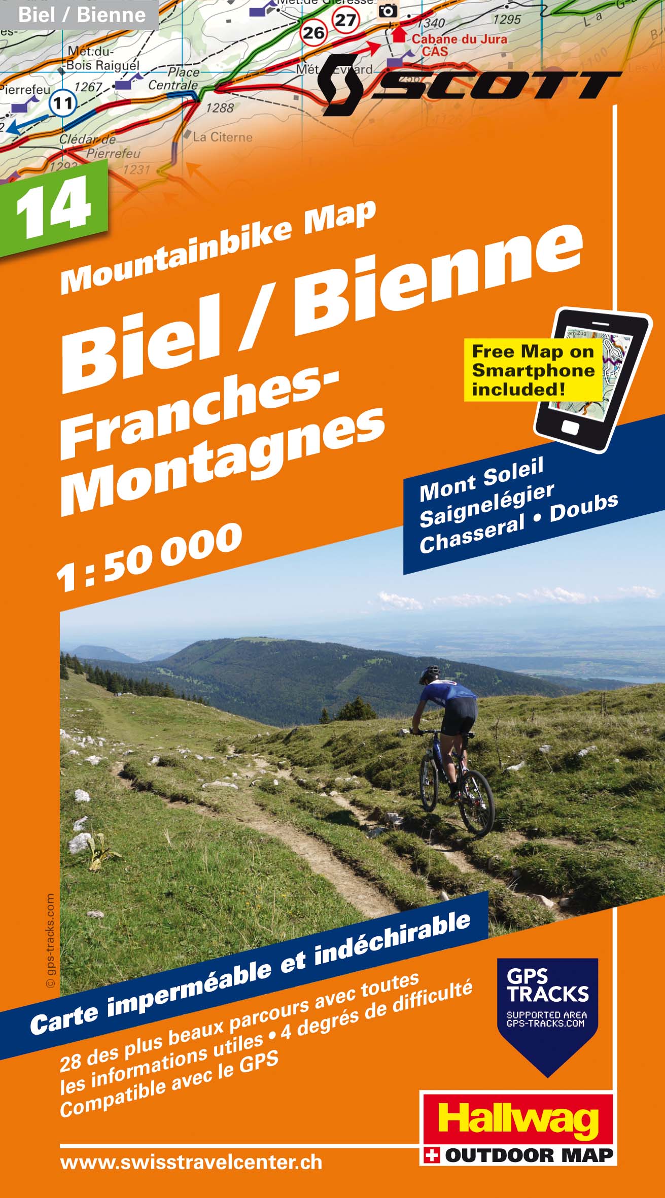 Online bestellen: Mountainbikekaart 14 Biel/Bienne / Berner Jura MTB kaart | Hallwag