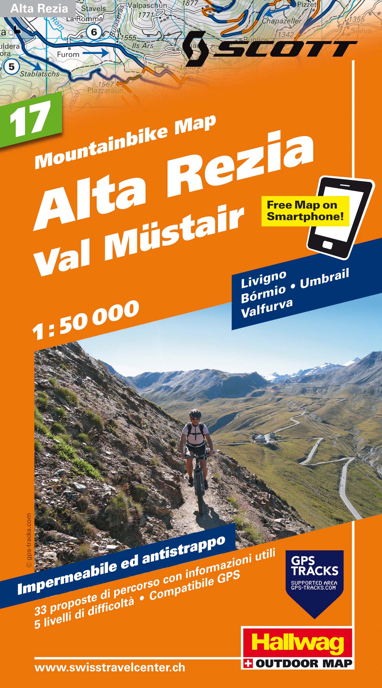 Online bestellen: Mountainbikekaart 17 Alta Rezia / Val Müstair MTB kaart | Hallwag