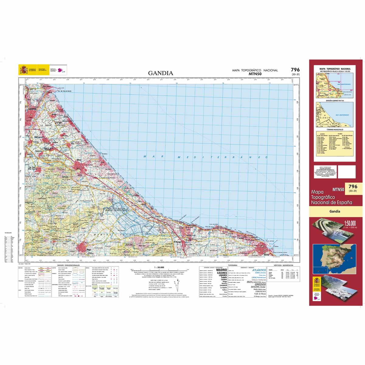 Online bestellen: Topografische kaart 796 MT50 Gandía | CNIG - Instituto Geográfico Nacional1