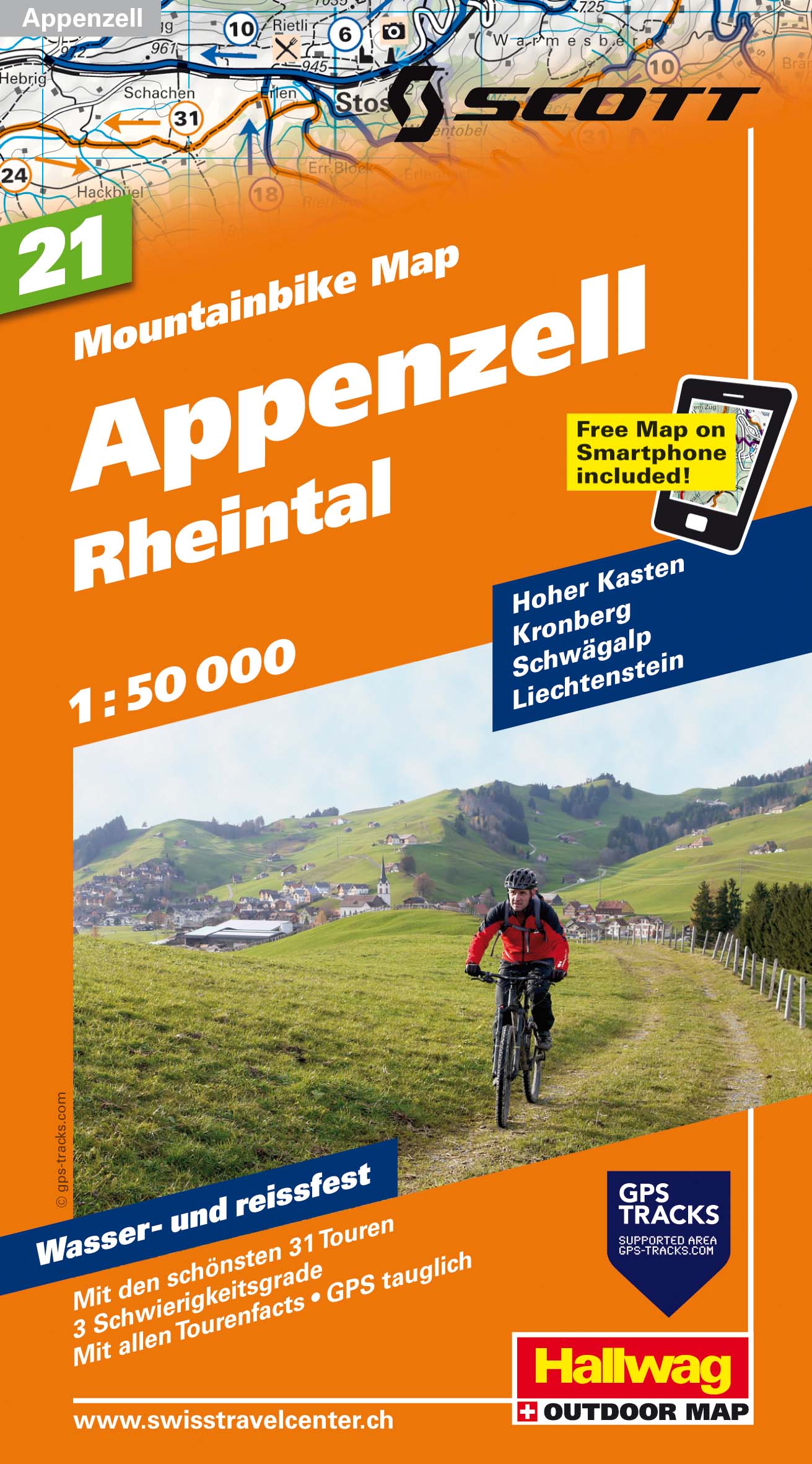 Online bestellen: Mountainbikekaart 21 Appenzell / Rheintal MTB kaart | Hallwag