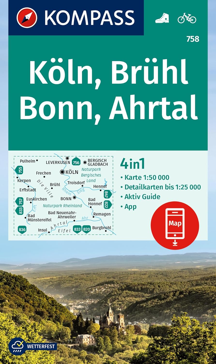 Online bestellen: Wandelkaart 758 Köln - Brühl - Bonn - Ahrtal | Kompass