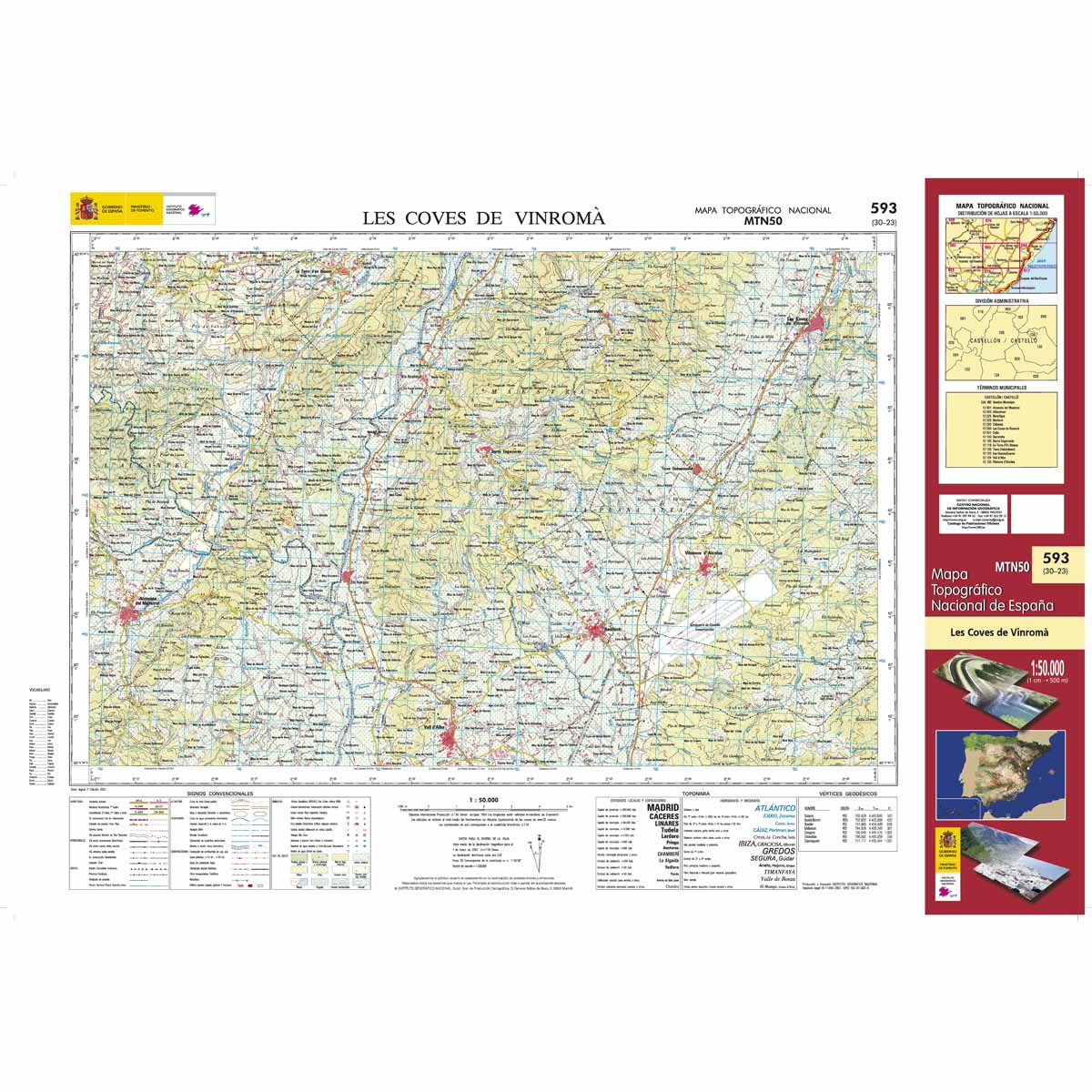 Online bestellen: Topografische kaart 593 MT50 Les Coves de Vinromà | CNIG - Instituto Geográfico Nacional1