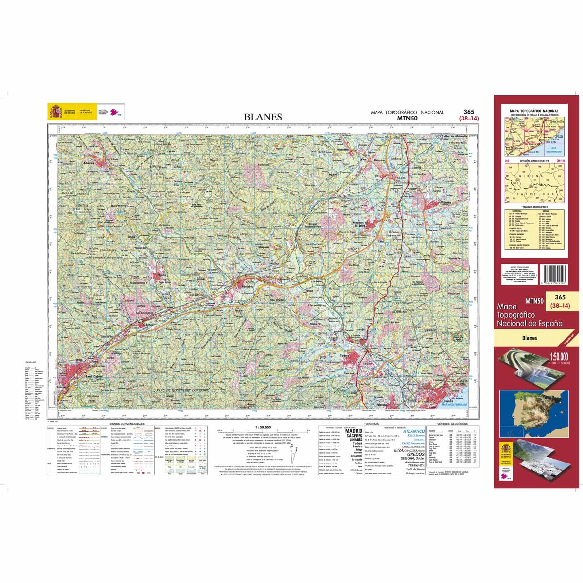 Online bestellen: Topografische kaart 365 MT50 Blanes | CNIG - Instituto Geográfico Nacional1