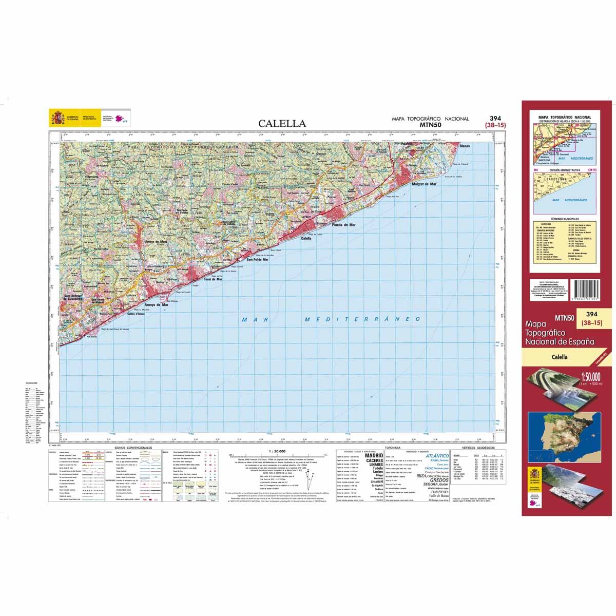 Online bestellen: Topografische kaart 394 MT50 Calella | CNIG - Instituto Geográfico Nacional1