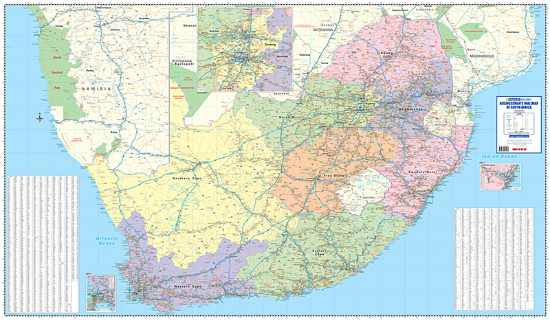 Wandkaart South Africa business map 4-delig | 260 x 152 cm | MapStudio