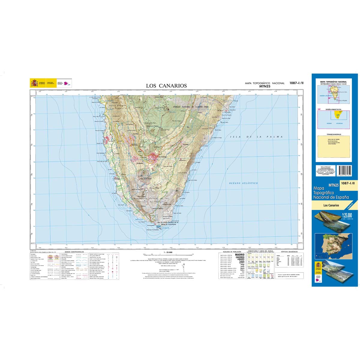 Online bestellen: Topografische kaart 1087-I/II Los Canarios (La Palma) | CNIG - Instituto Geográfico Nacional1