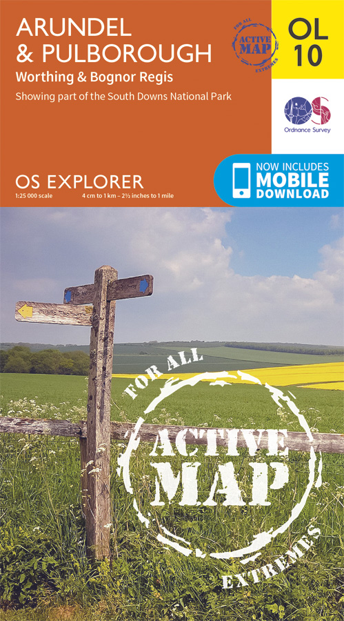 Online bestellen: Wandelkaart - Topografische kaart 10 OS Explorer Map | Active Arundel / Pulborough / Worthing | Ordnance Survey