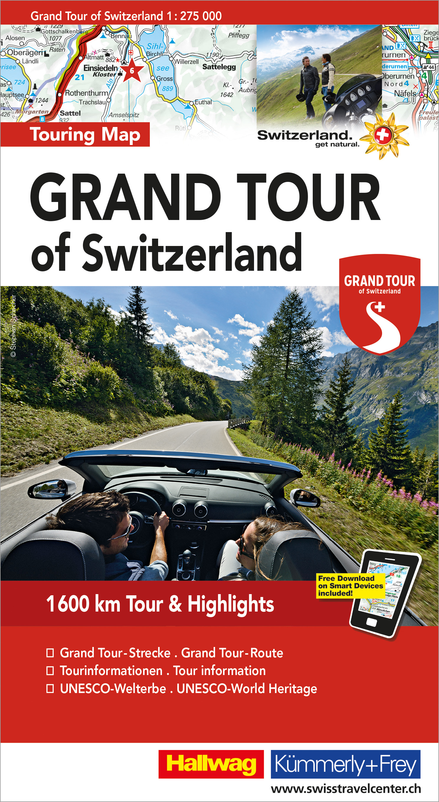 Online bestellen: Wegenkaart - landkaart Grand Tour of Zwitserland Touring map | Hallwag