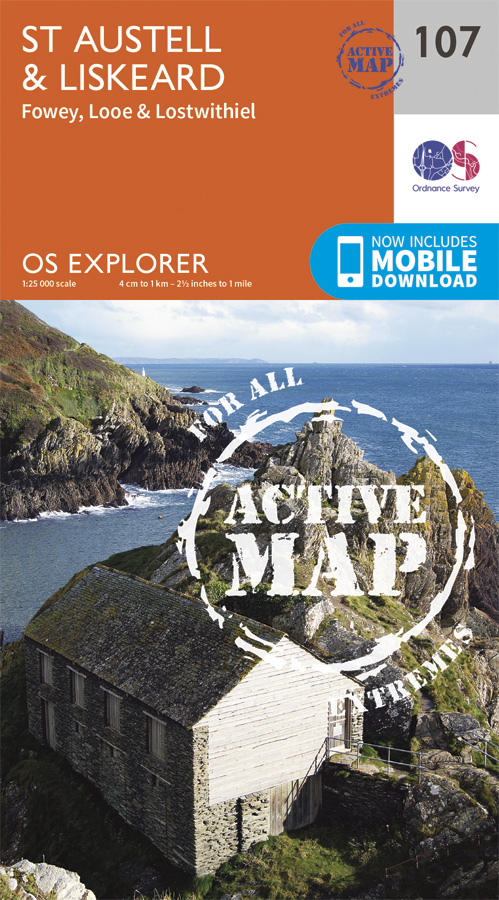 Online bestellen: Wegenkaart - landkaart - Topografische kaart 107 OS Explorer Map | Active St Austell / Liskeard / Fowey | Ordnance Survey