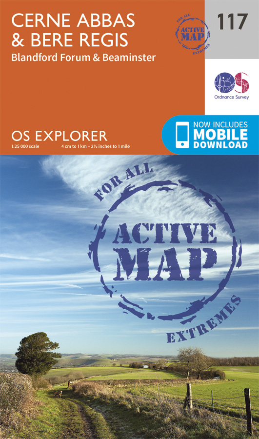 Online bestellen: Wandelkaart - Topografische kaart 117 OS Explorer Map | Active Cerne Abbas / Bere Regis / Blandford Forum | Ordnance Survey