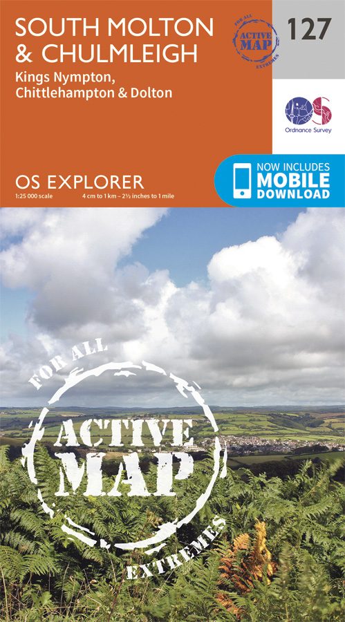 Online bestellen: Wandelkaart - Topografische kaart 127 OS Explorer Map | Active South Molton / Chulmleigh | Ordnance Survey