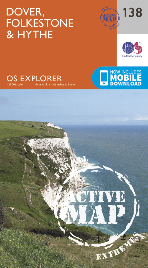 Online bestellen: Wandelkaart - Topografische kaart 138 OS Explorer Map | Active Dover / Folkstone / Hythe | Ordnance Survey